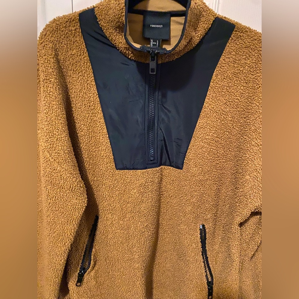 Forever, 21, tan, brown, black zip up hoodie with cinch bottom, great condition